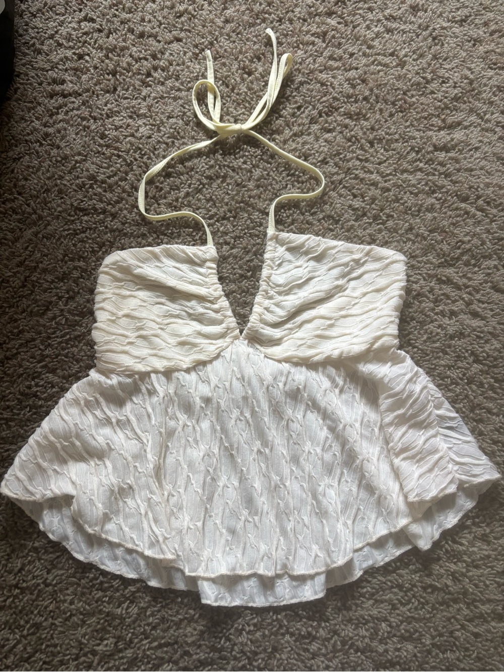 SHEIN White Textured Halter Peplum Camisole